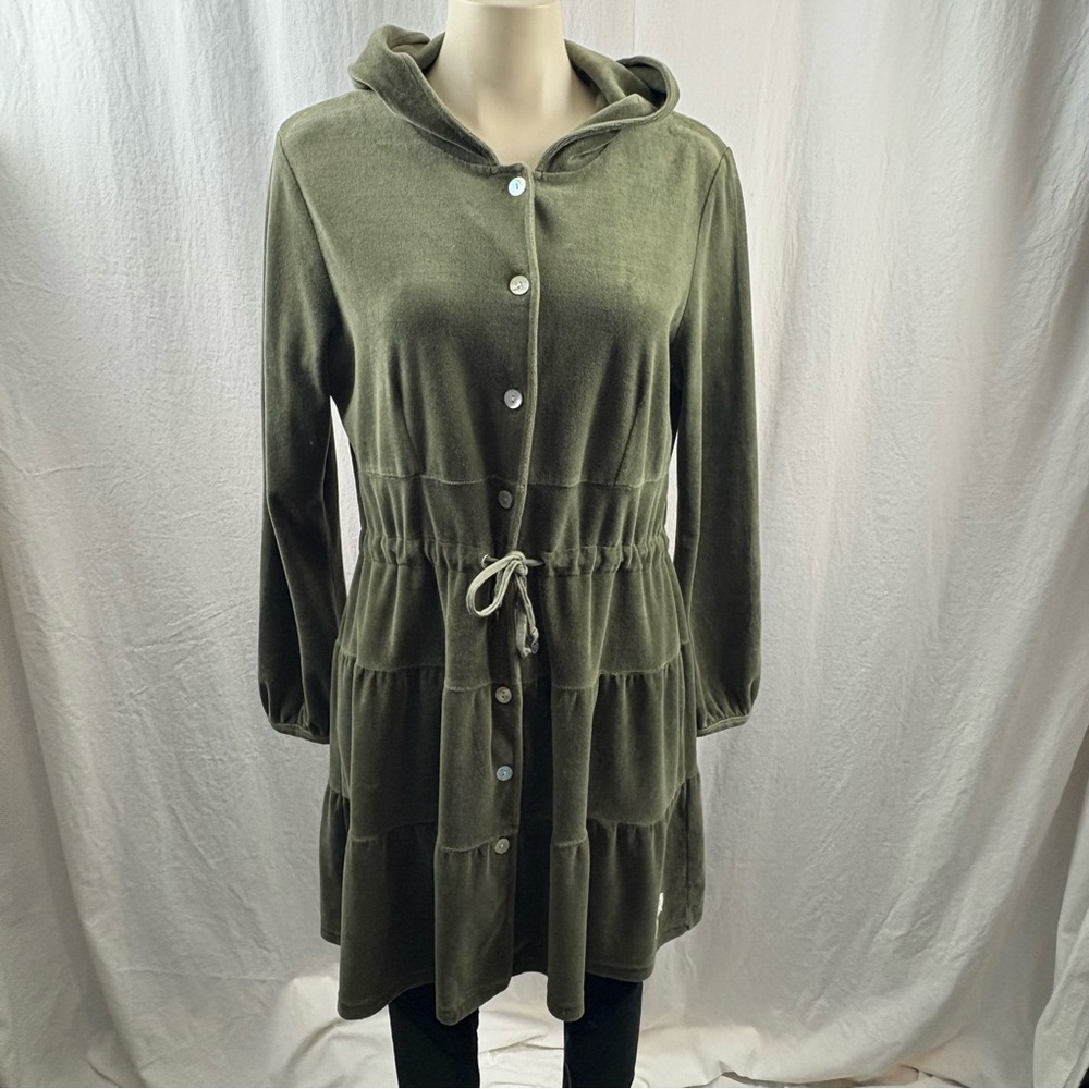 Odd Molly Olive Green Velour Long Sleeve Hoodie Dress L